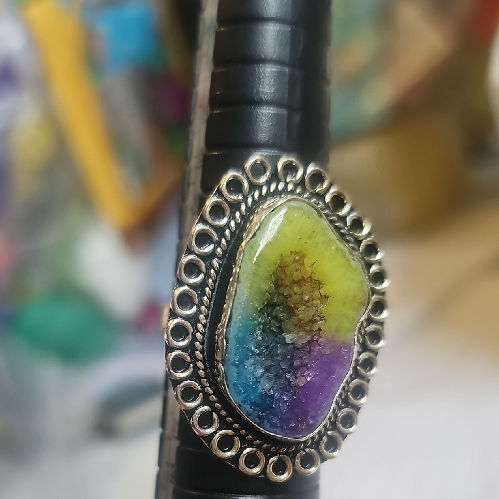 Multicolor Silver Statement Ring - image 3